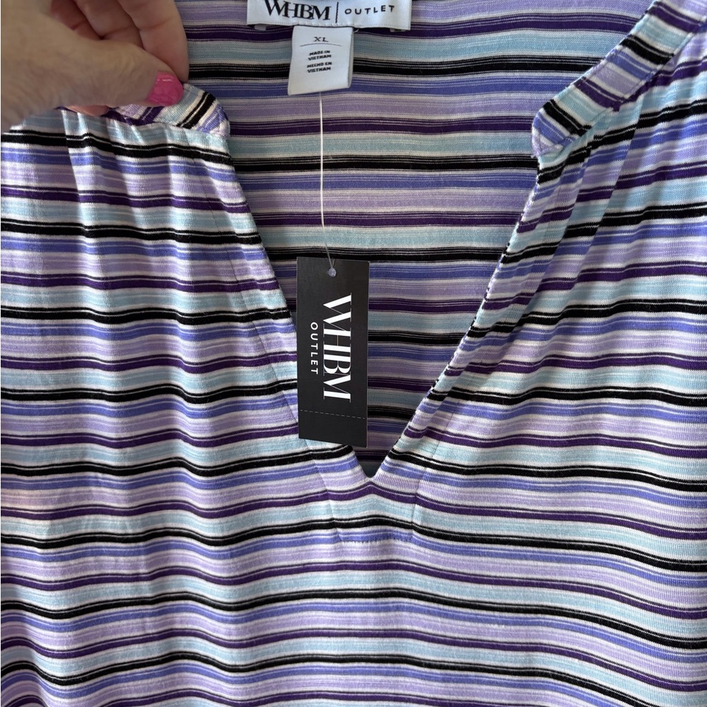 White House Black Market V Neck Flutter Sleeves XL Stripe Tee Casual Beach NWT - Picture 5 of 10